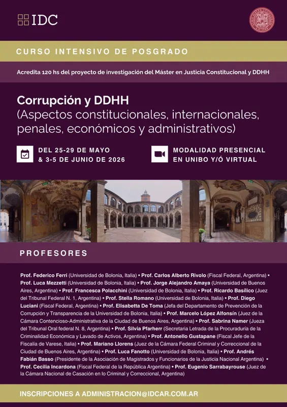 Afiche del curso intensivo de posgrado «Corrupción y DDHH».