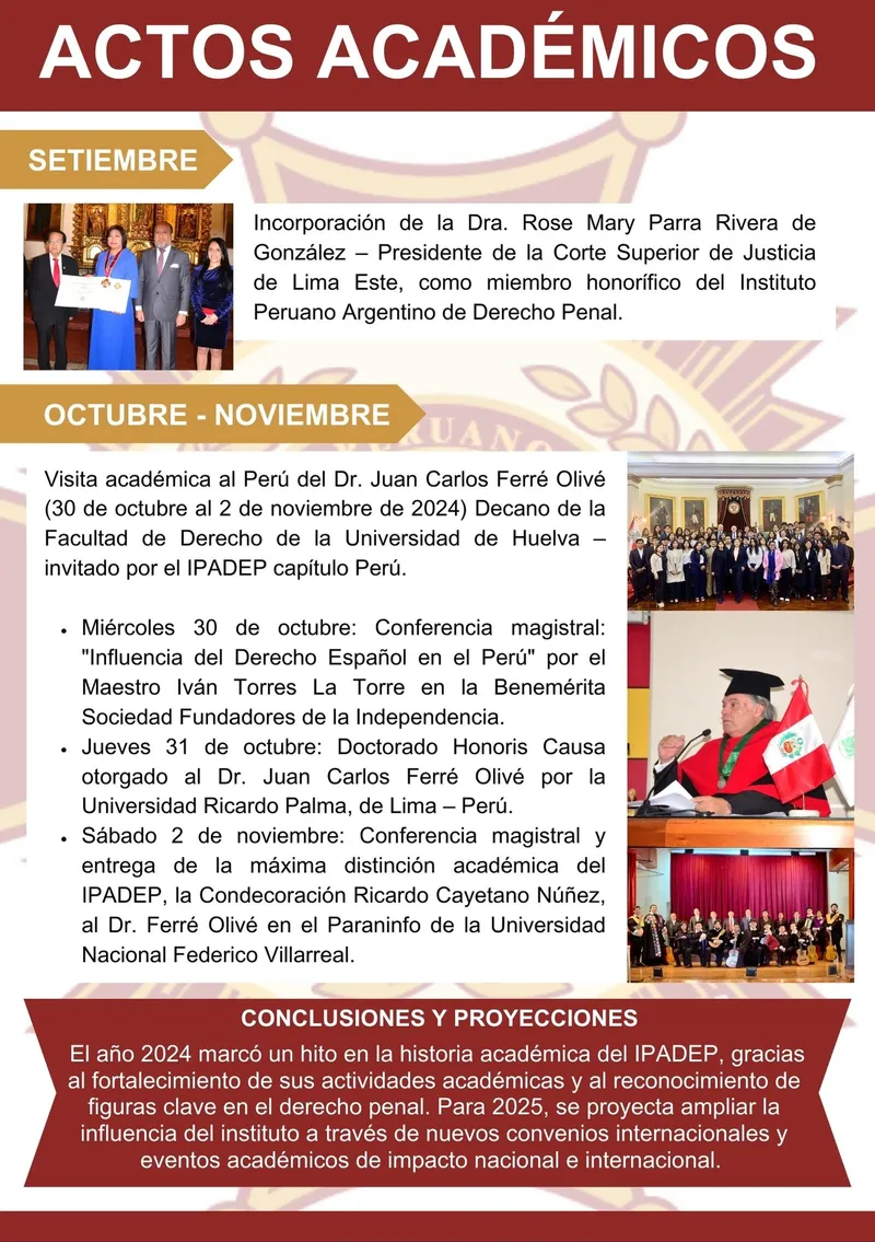 Página 9: Actos académicos 2024 (setiembre a noviembre) y conclusiones